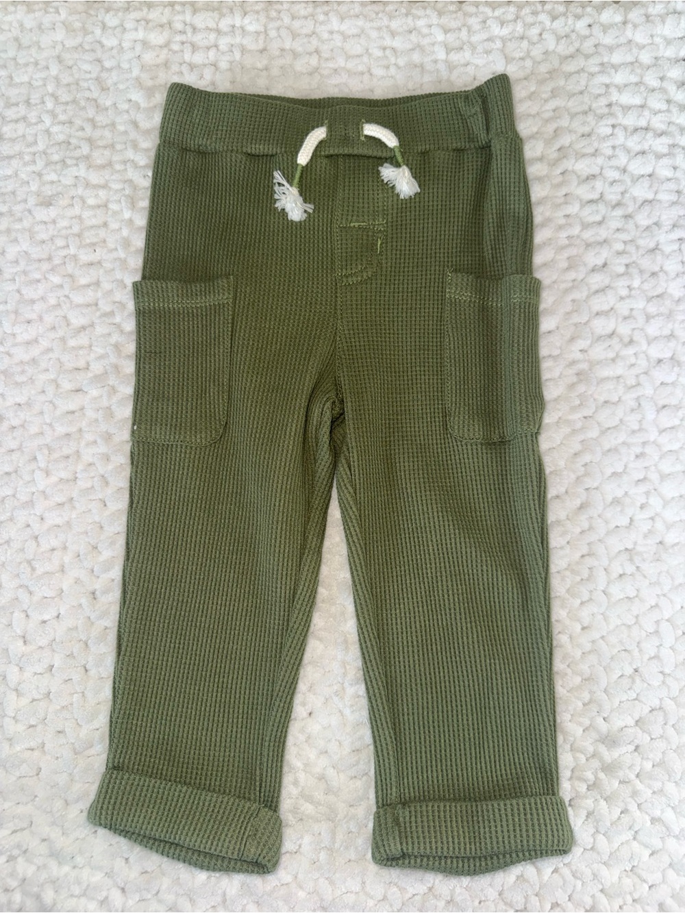 Kids Olive Green Knit Pocket Pants